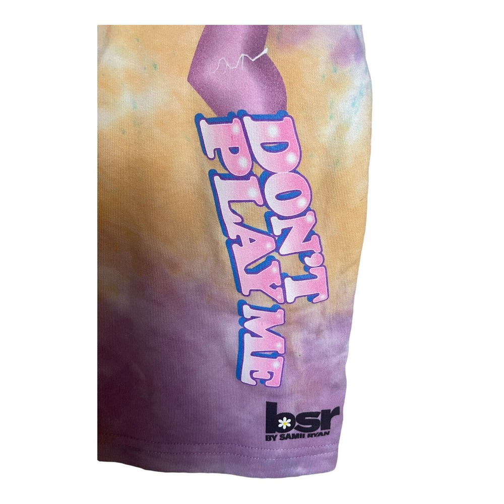 By Samii Ryan Orange Purple and Blue "Don't Play Me" Tie Dye Sweat Shorts Size L - Picture 6 of 7